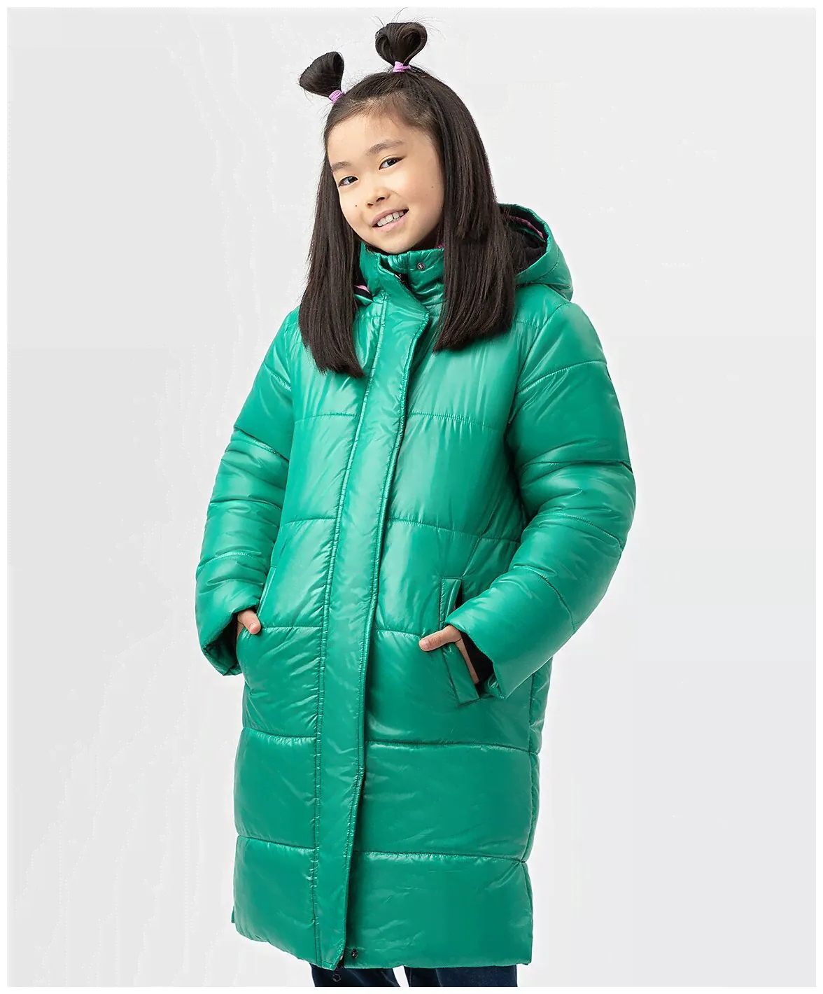 Пальто зимнее с капюшоном зеленое Button Blue мод. 222BBGJC45024800-0