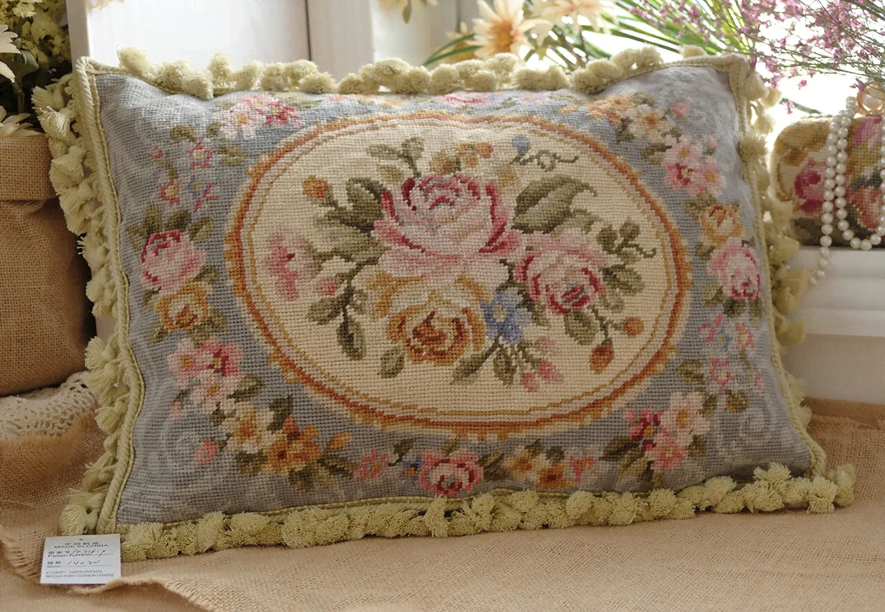 20 So Stunning European Style Gorgeous Handmade blue Needlepoint Pillow Cushion
