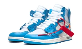 Кроссовки женские Nike Air Jordan 1 Retro High OFF-WHITE University Blue (Белый, Голубой)
