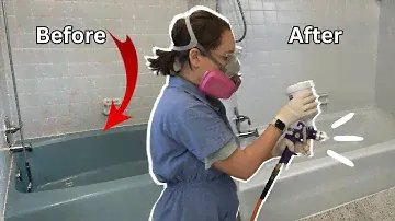 Refinishing my blue tub & tiles with marine paint! | START to FINISH | Topside paint | DIY Bathroom