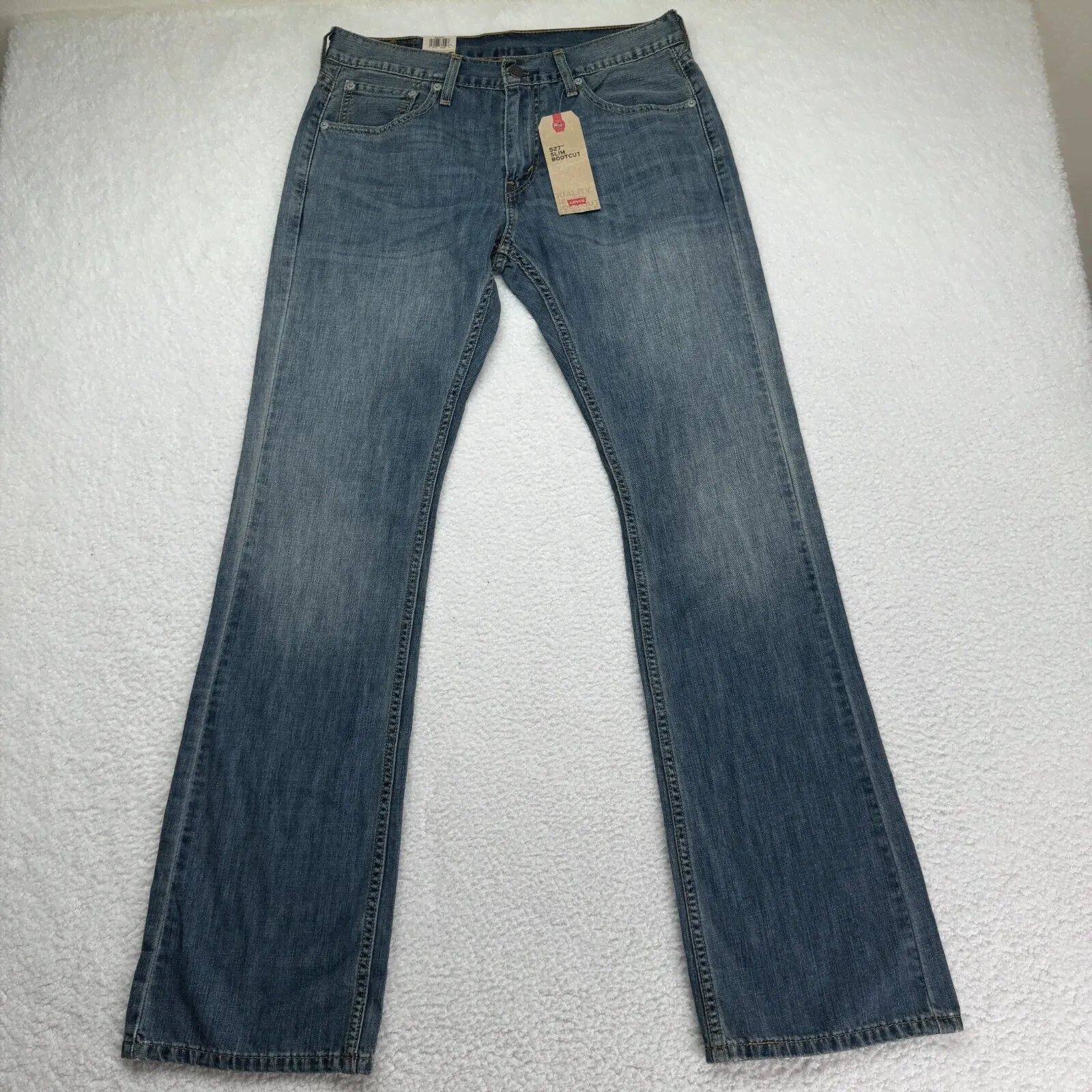NWT Levis 527 Jeans Mens 32x34 Blue Slim Bootcut Medium Wash Denim Pants Stretch-0