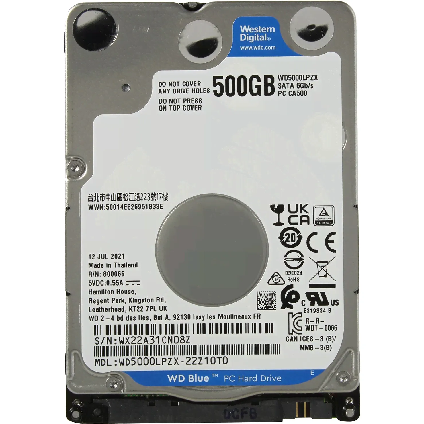 Диск HDD WD Blue SATA 2.5" 500 ГБ, WD5000LPZX