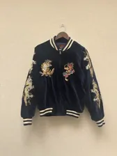 High Spirit Vintage Velvet Sukajan Souvenir Japan Jacket (Navy Blue)